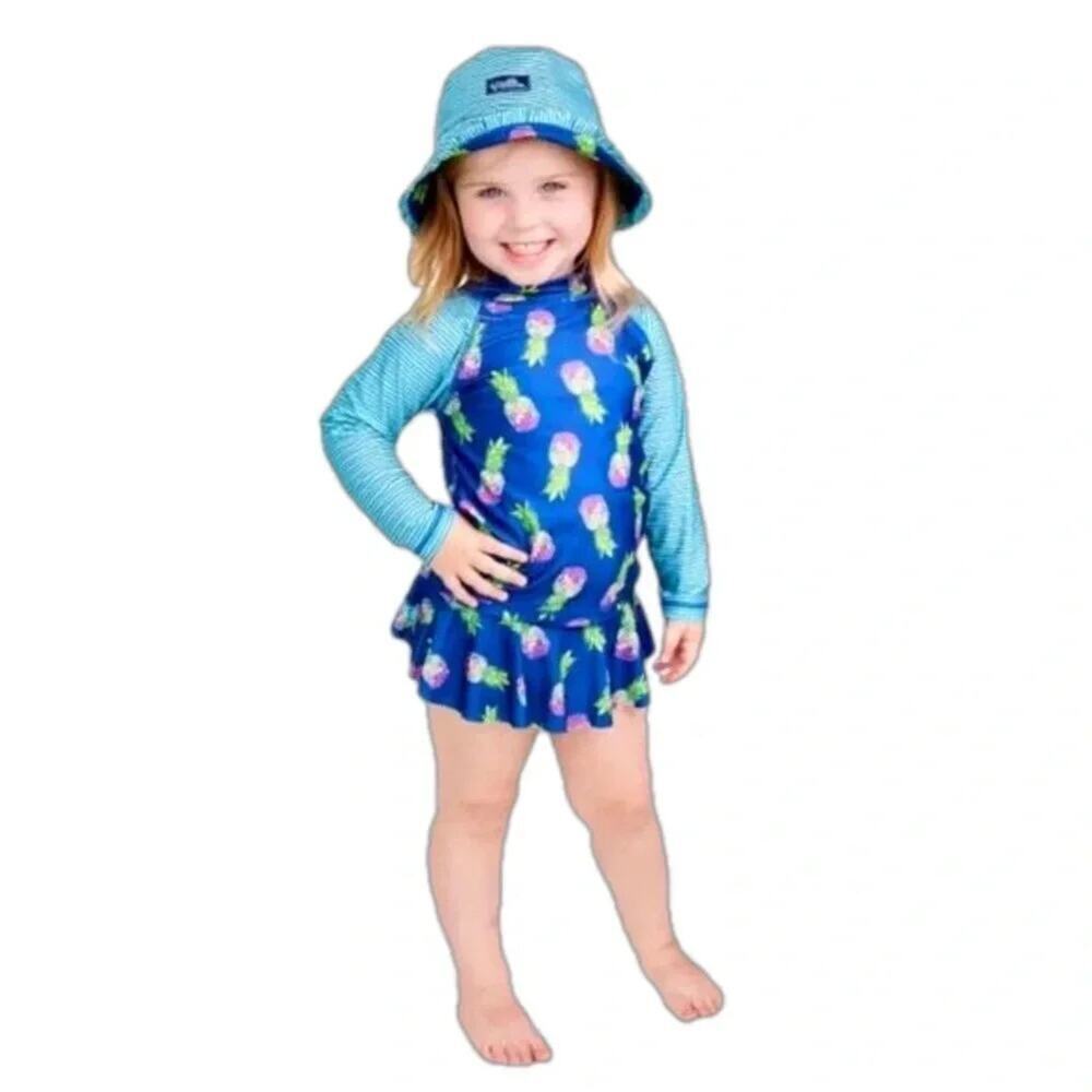 UV Skinz Girls Swimwear Rash guard Pineapple Hat Toddler 3 piece Set Size 3T NEW
